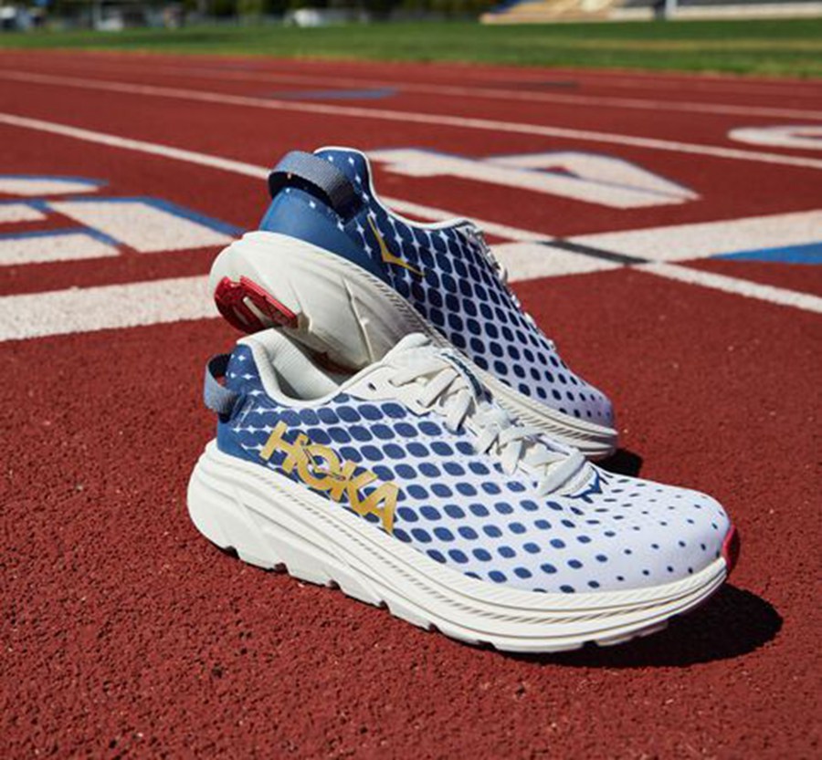 Hoka One One Mens Running Shoes - Rincon 2 - White/Blue - NBRQ94035